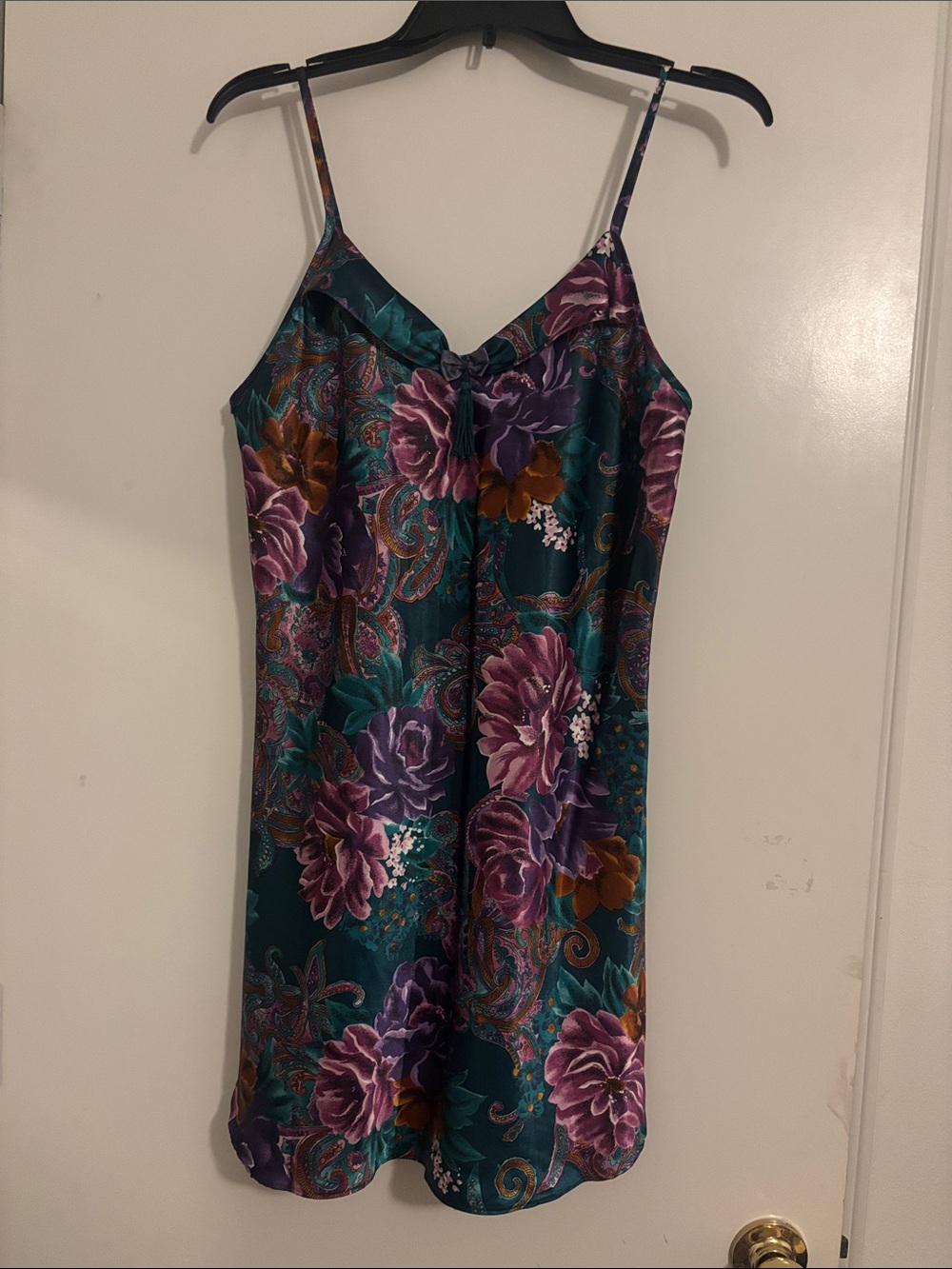Vintage 90s Floral Satiny Gown in Teal and Purple